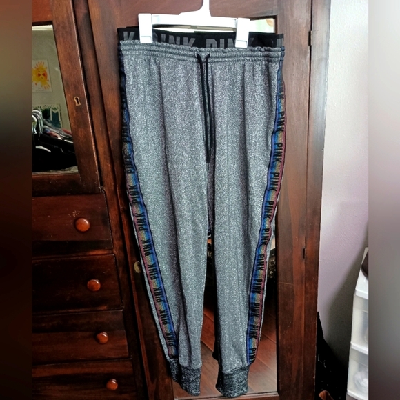 PINK Victoria's Secret Pants - Victoria's Secret PINK Gray Joggers with Rainbow Trim_Large